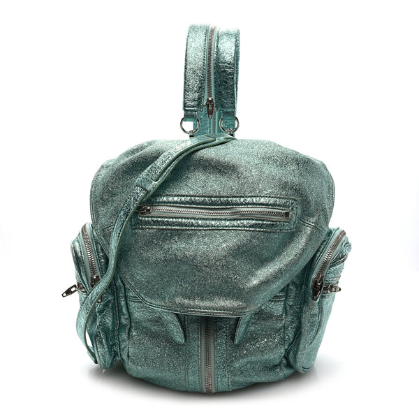 Alexander Wang Metallic Calfskin Marti Backpack Bag Light Blue Rhodium Hardware 1708668