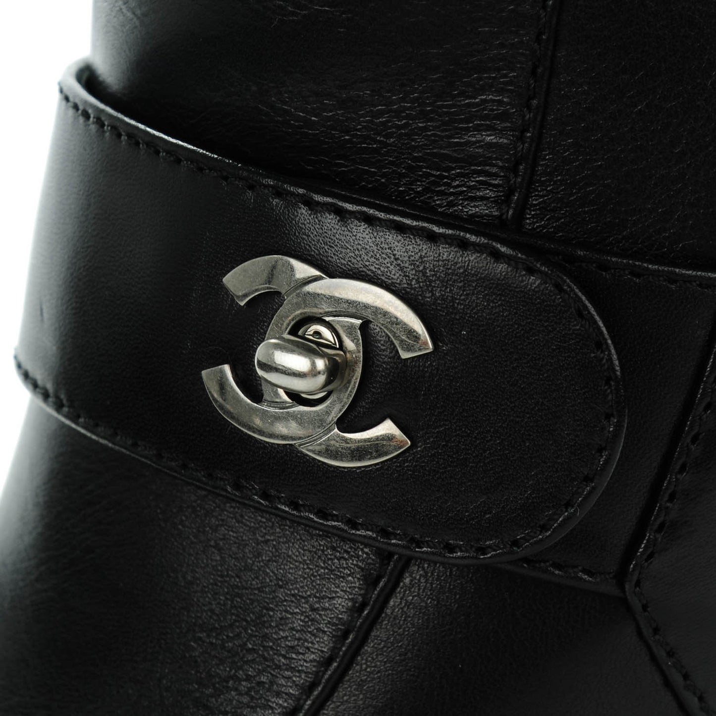 Calfskin CC Turnlock Knee High Boots 38 Black