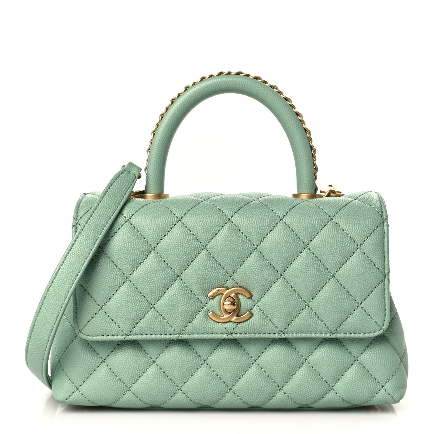 Caviar Quilted Mini Coco Chain Handle Flap Light Green