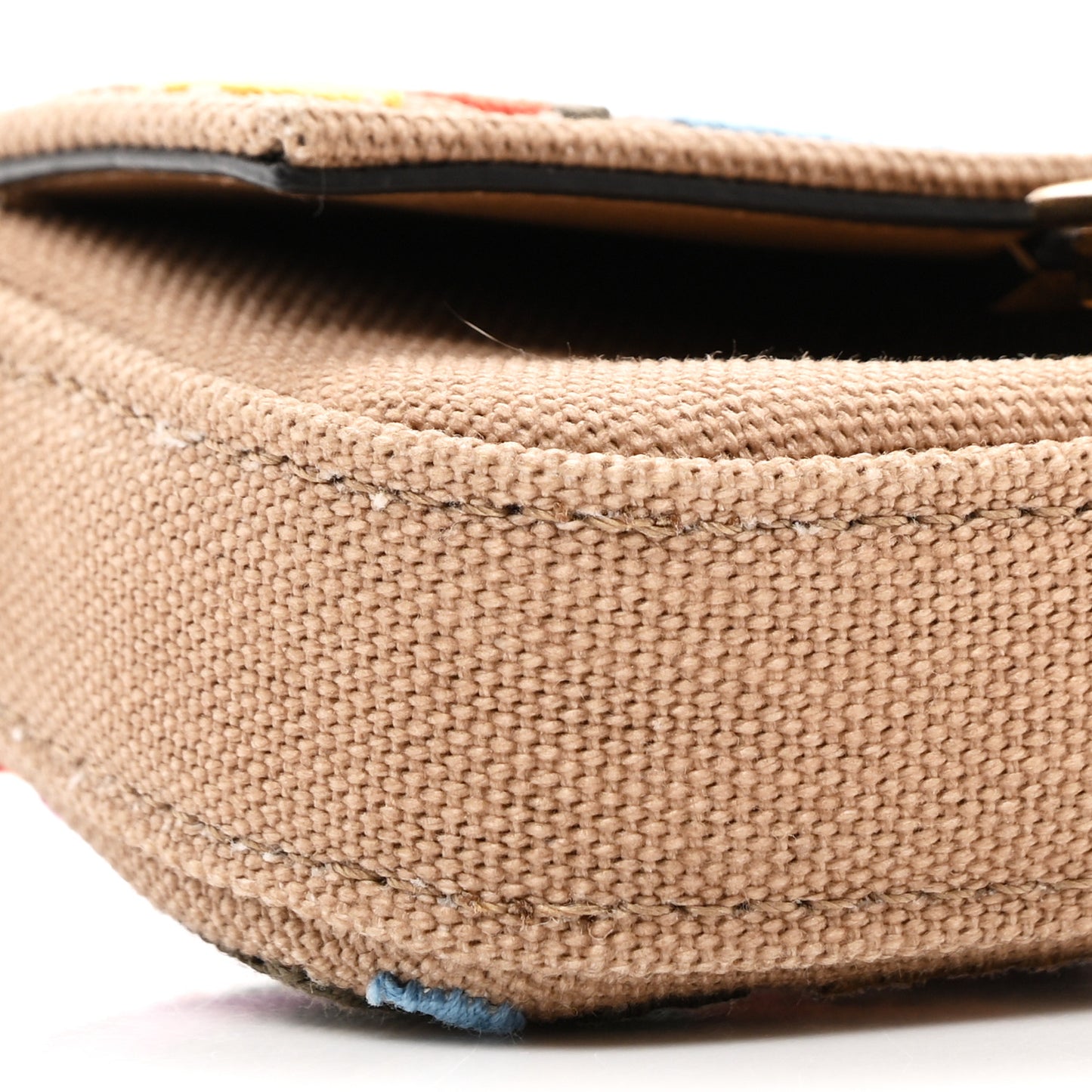 Canvas Vitello King FF Multicolor Embroidered Nano Baguette Charm Multicolor Cuoio