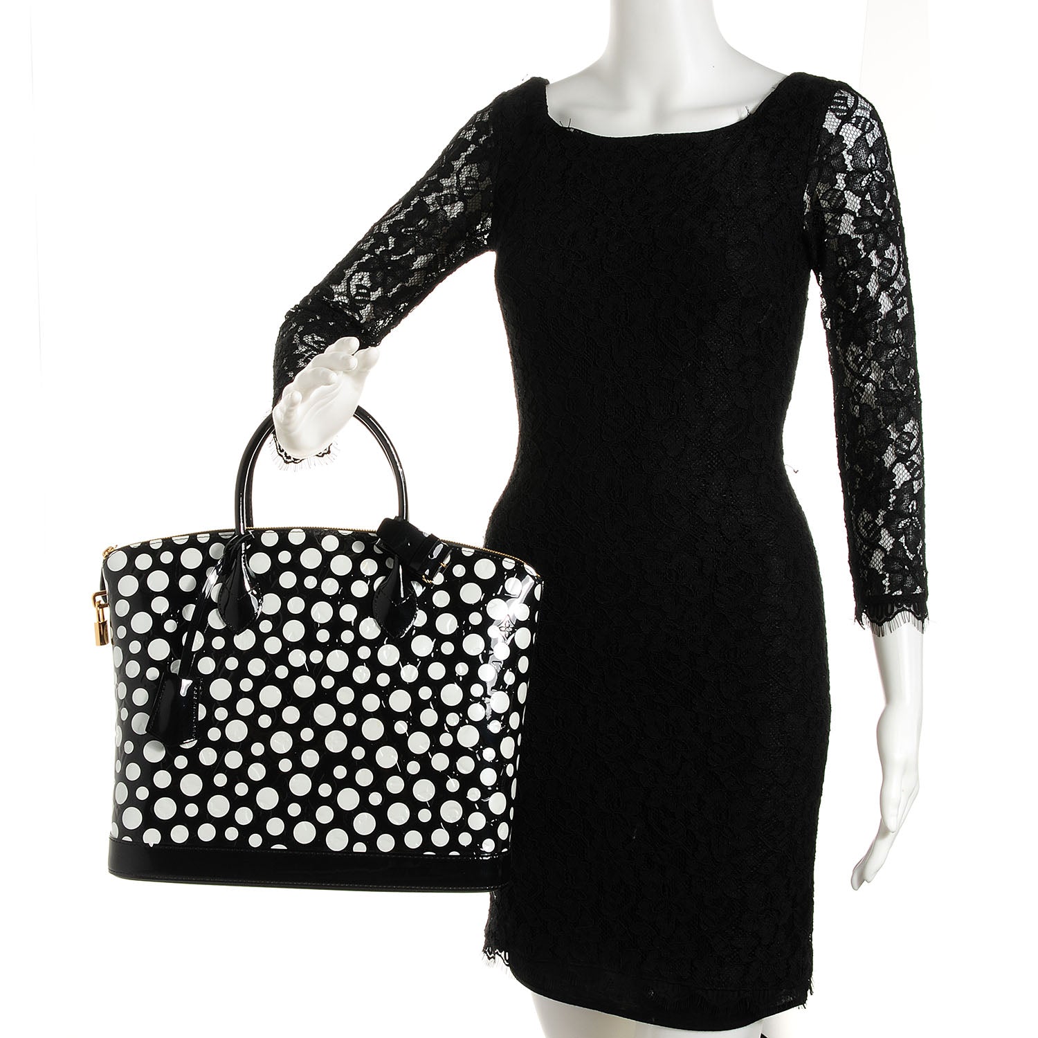 Louis Vuitton Vernis Kusama Infinity Dots Lockit MM Black 2 of 7