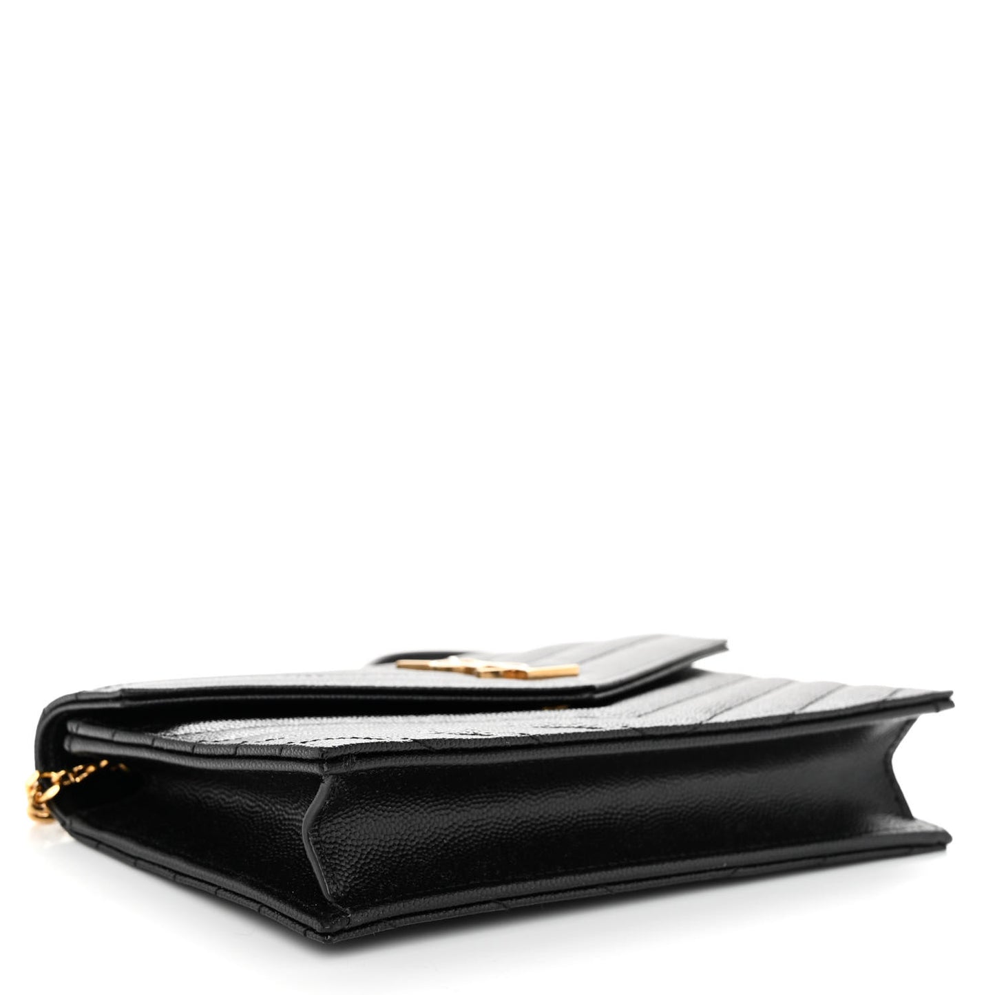 Grain De Poudre Matelasse Chevron Monogram Envelope Chain Wallet Black