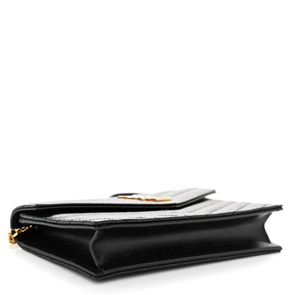 Saint Laurent Grain De Poudre Matelasse Chevron Monogram Envelope Chain Wallet Black 4 of 8