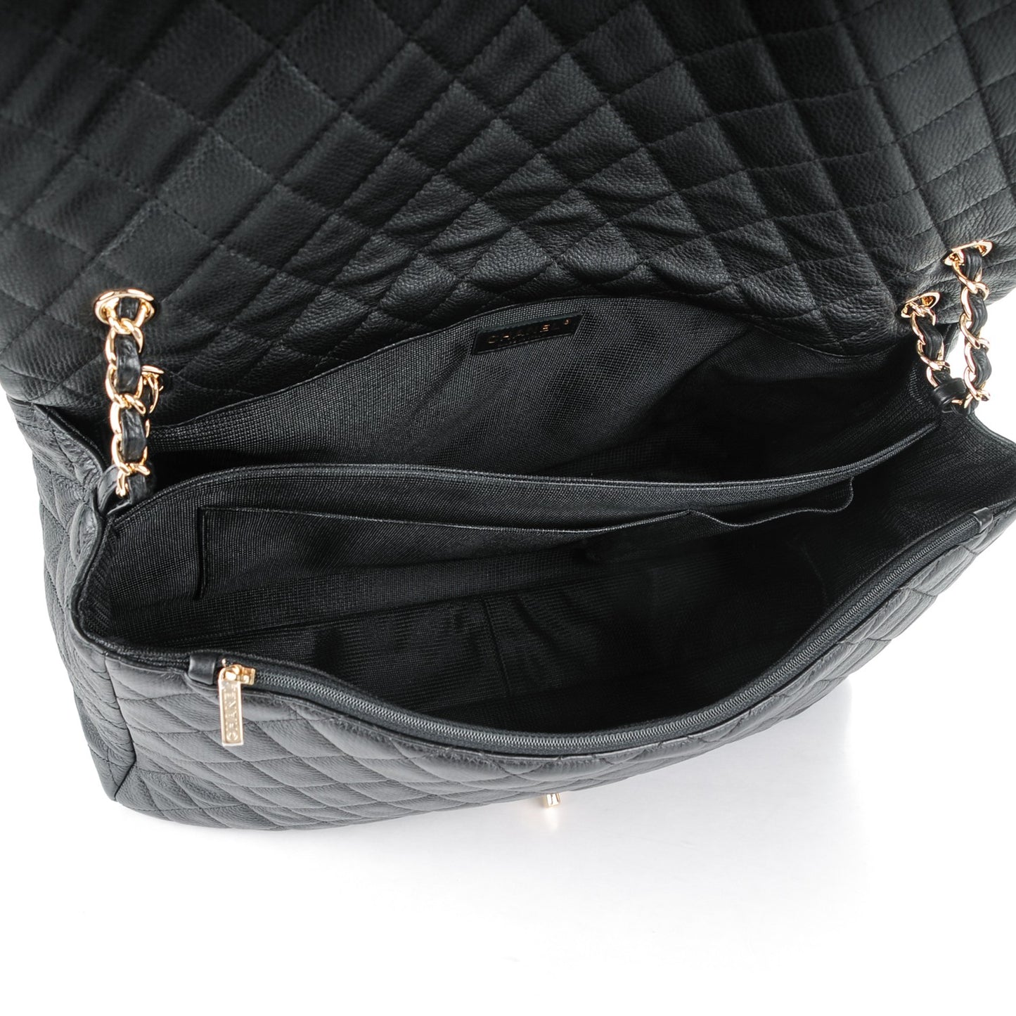 Calfskin Quilted XXL Travel Flap Bag Black