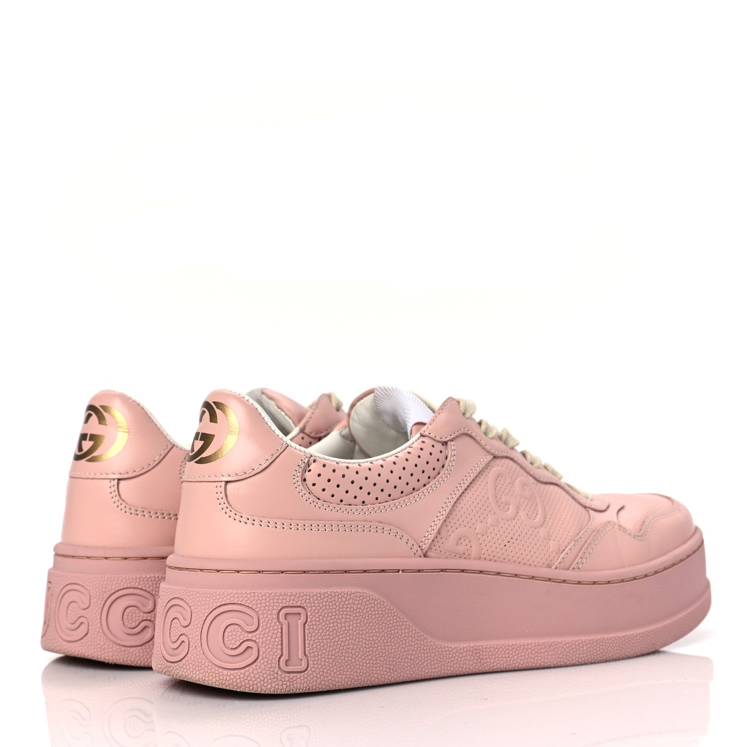 Gucci Calfskin GG Tennis Embossed Womens Platform 55mm Sneakers 36.5 Powder Pink 4 of 7