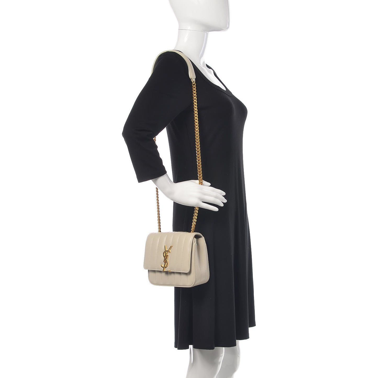 SAINT LAUREN Lambskin Matelasse Small Vicky Chain Bag White