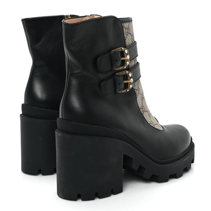 Gucci Kensington Calfskin Nappa GG Supreme Monogram Womens Double Buckle Ankle Boots 41 Black 5 of 11