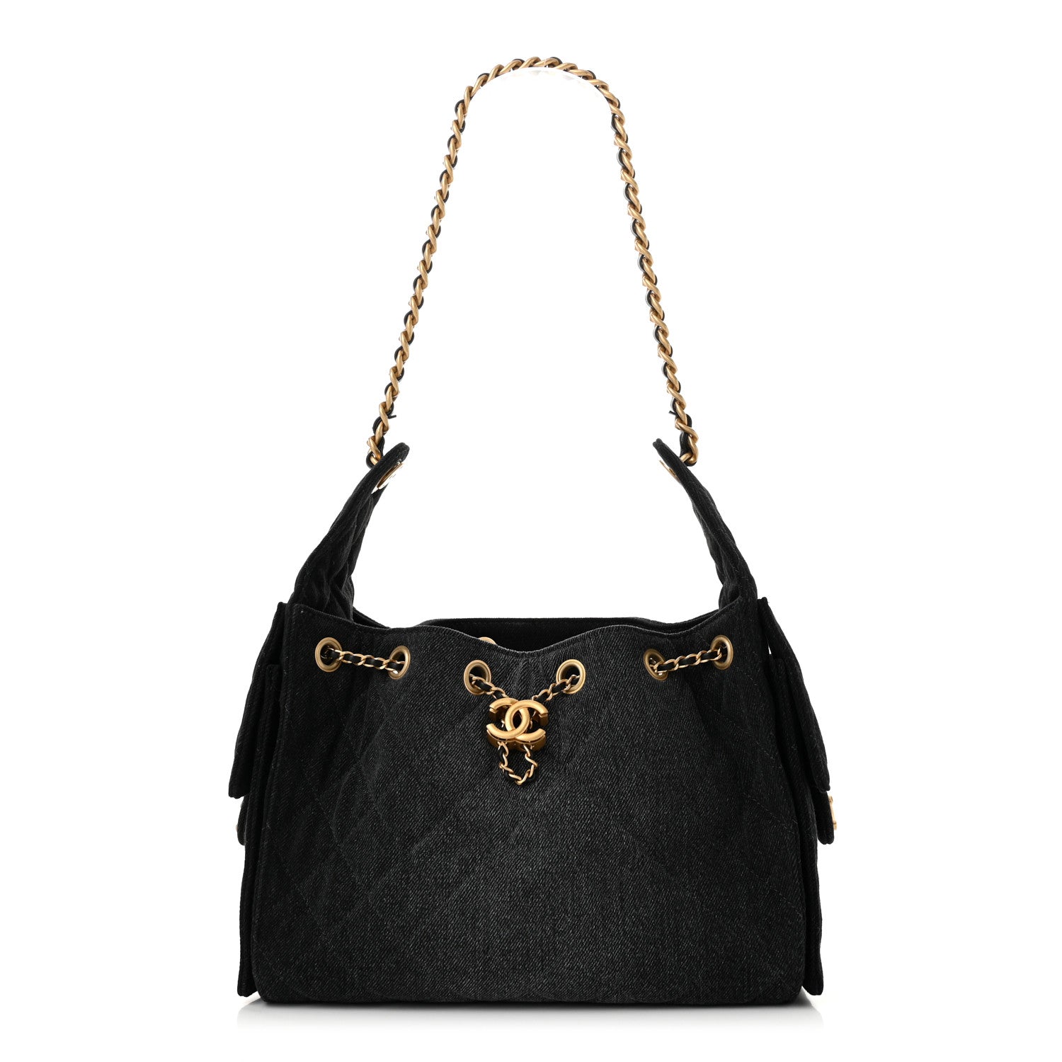 Chanel Washed Denim Quilted Small Chanel 25 Handbag Black 1 of 10