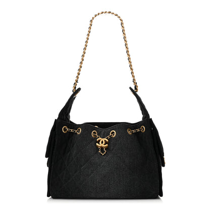Chanel Washed Denim Quilted Small Chanel 25 Handbag Black 1 of 10