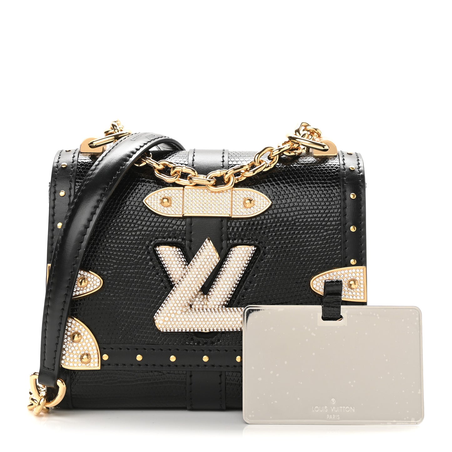 Lizard Mini Twist Shoulder Bag Black