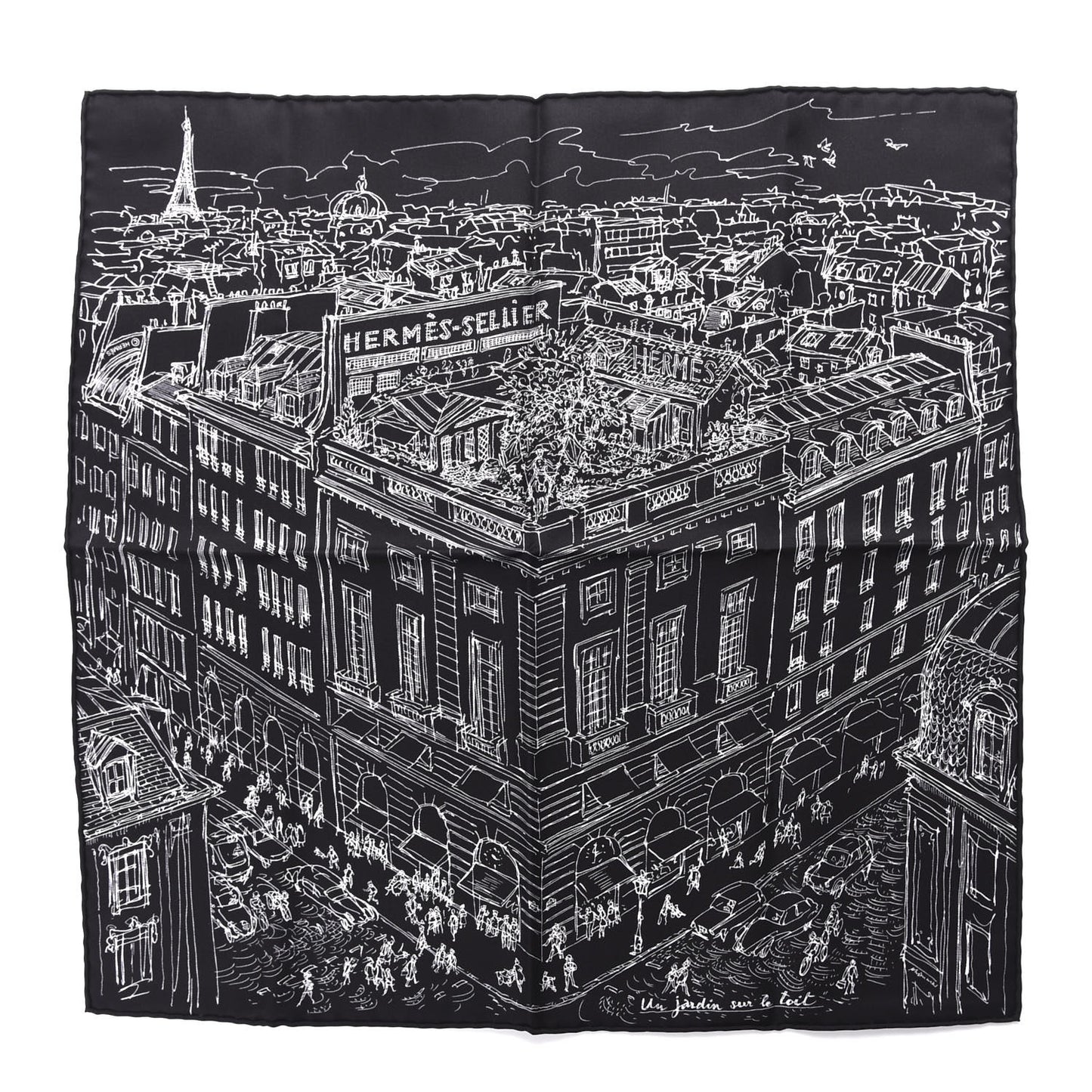 Silk Un Jardin Sur Le Toit Pocket Square Black White