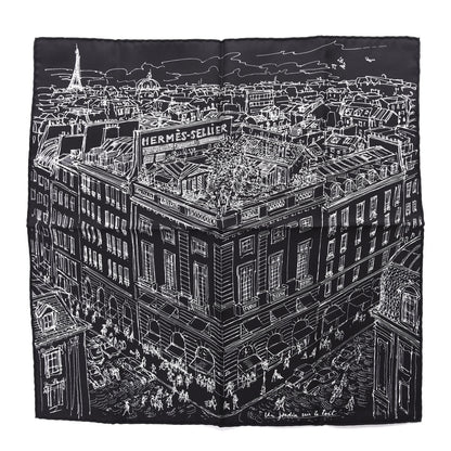 Hermes Silk Un Jardin Sur Le Toit Pocket Square Black White 1 of 4