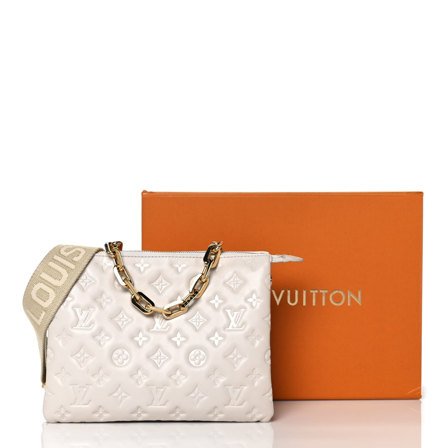 Louis Vuitton Lambskin Embossed Monogram Coussin PM Cream 12 of 12