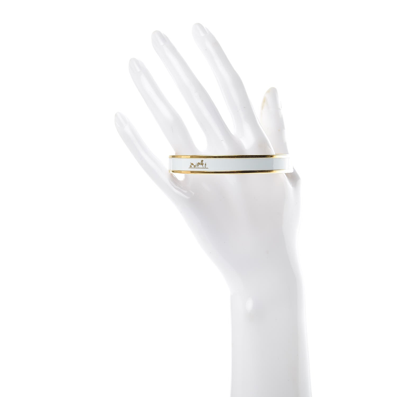 Hermes Enamel Printed Narrow Caleche Bracelet 70 White 2 of 6