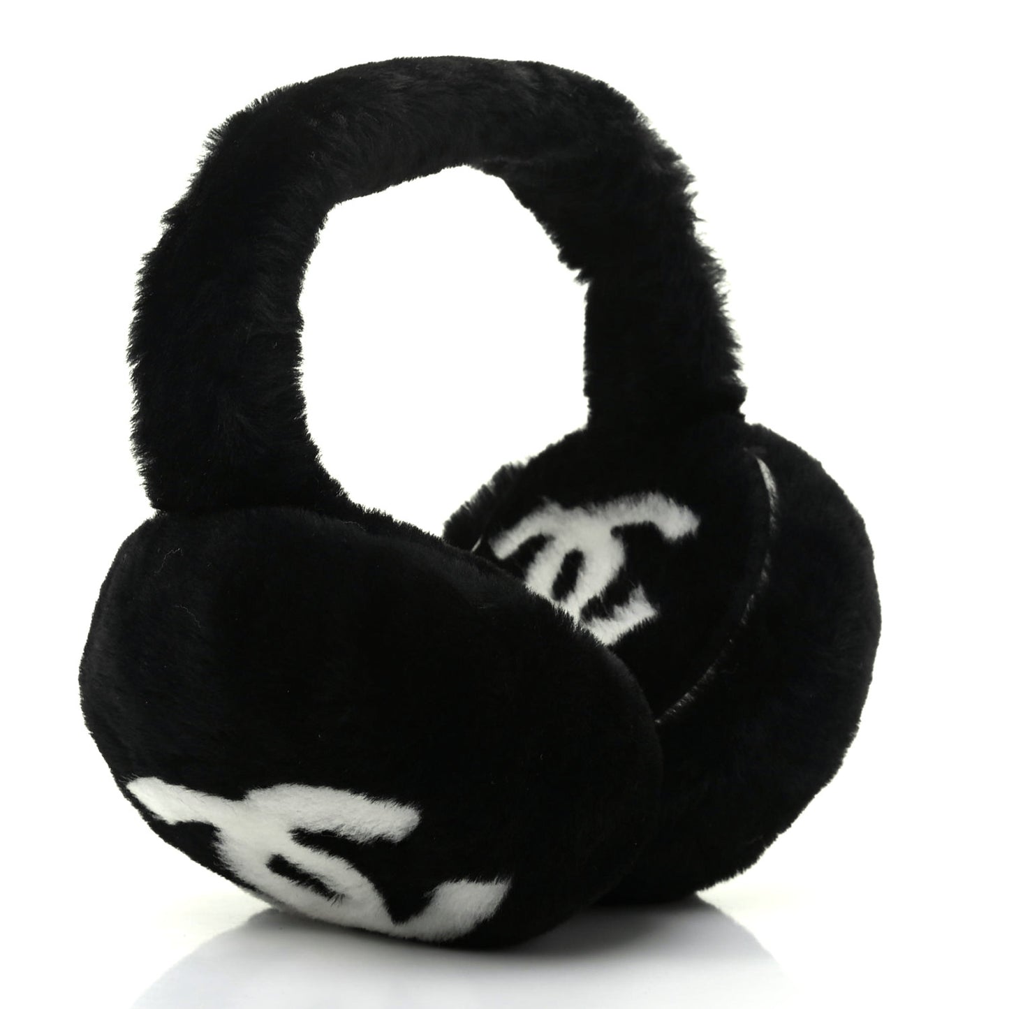 Shearling CC Ear Muffs Black White