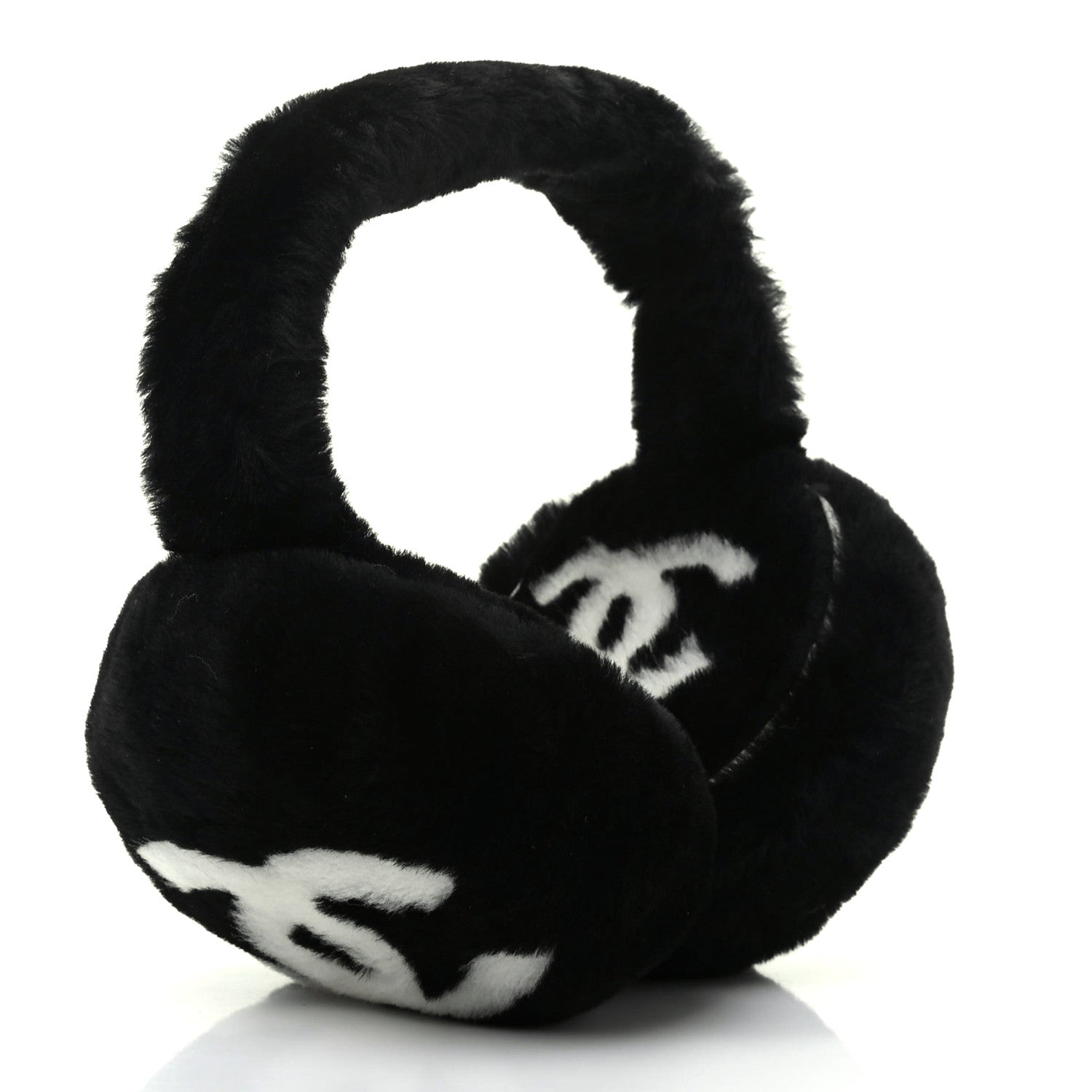 Chanel Shearling CC Ear Muffs Black White 3 of 5