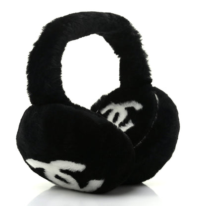 Chanel Shearling CC Ear Muffs Black White 3 of 5