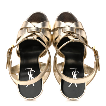 Saint Laurent Metallic Calfskin Tribute 105 Platform  Sandals 37 Platino 2 of 10