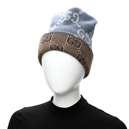 Gucci Wool Monogram Doubly G Beanie Hat M Blue Brown 2 of 5