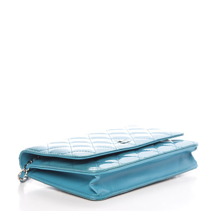 Chanel Patent Quilted Wallet On Chain WOC Turquoise Blue 4 of 11