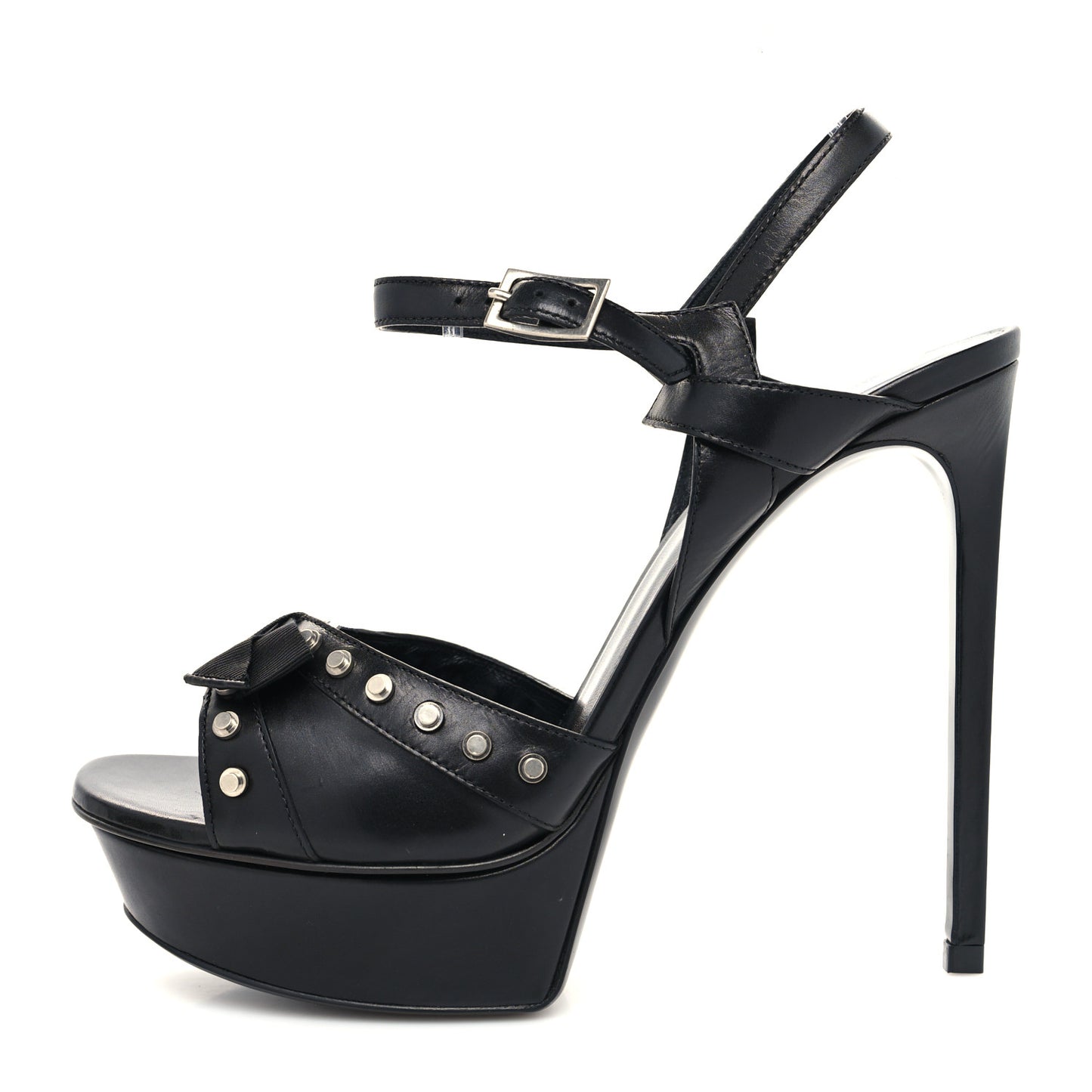 Calfskin Tribute 105 Studded Platform Sandals 39.5 Black
