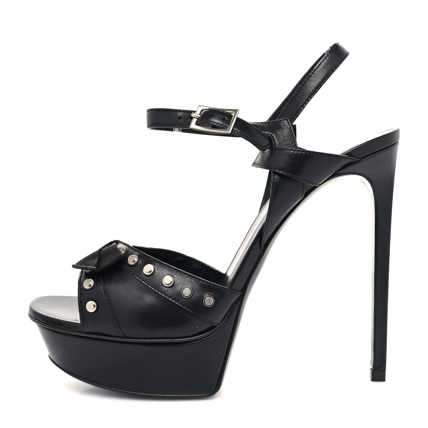 Saint Laurent Calfskin Tribute 105 Studded Platform Sandals 39.5 Black 1 of 8
