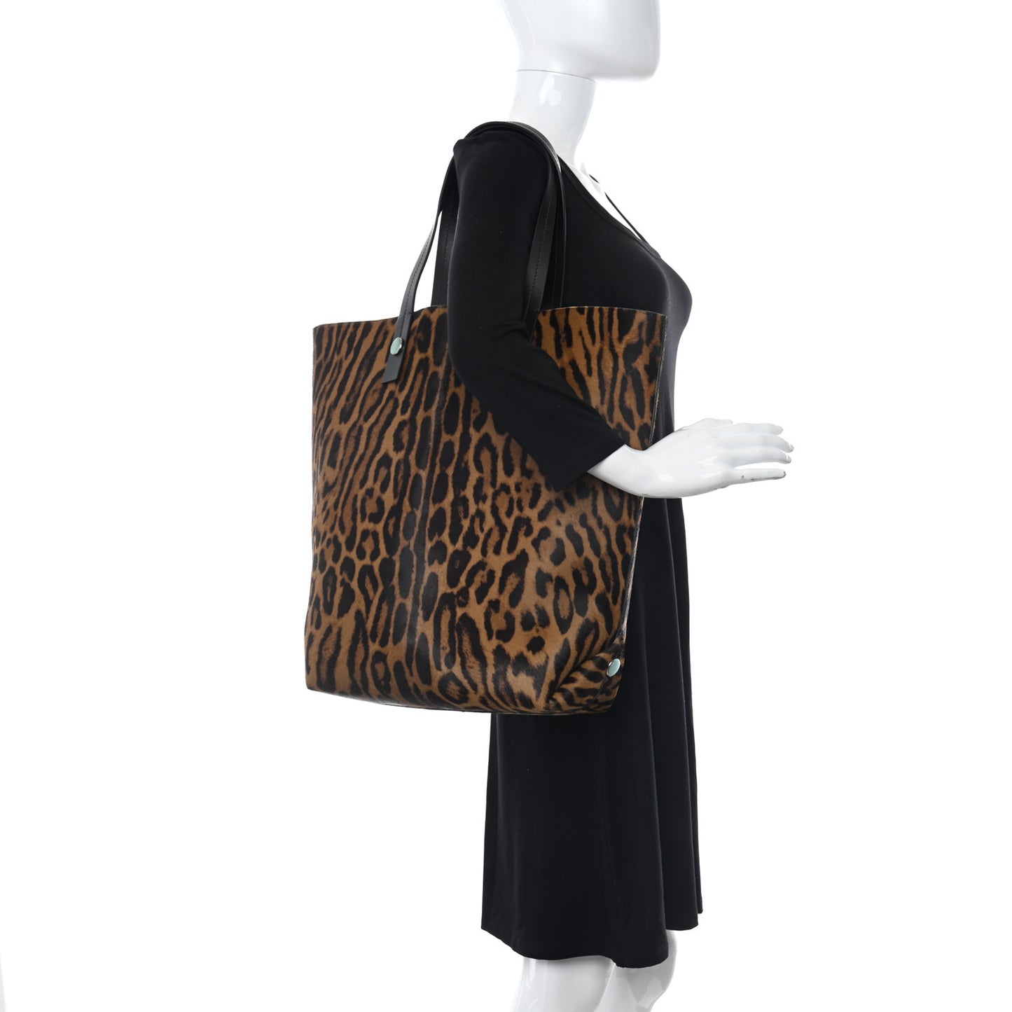 Calf Hair Leopard Print North South Tote Chocolate Brown Black Camel