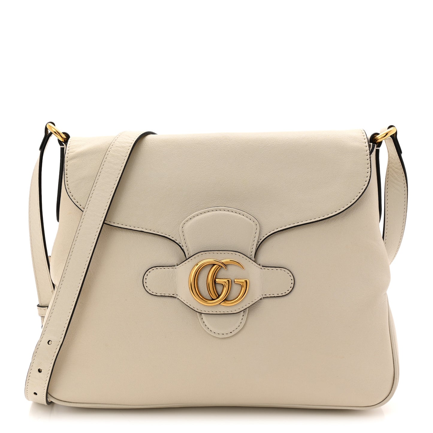 New Sakai Calfskin Lux Medium Dahlia Messenger Shoulder Bag Mystic White
