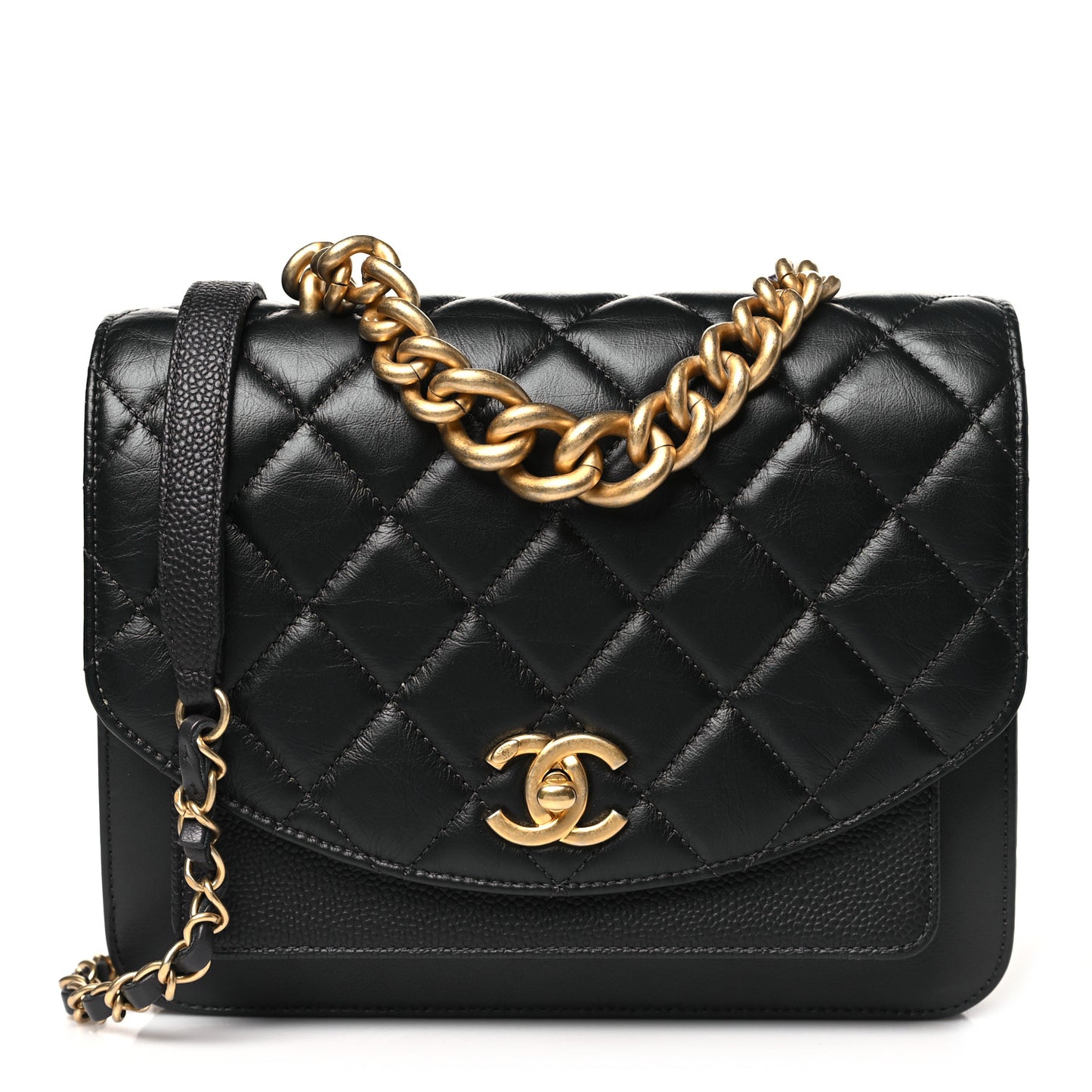 Calfskin Caviar Quilted Chain Handle Flap Black