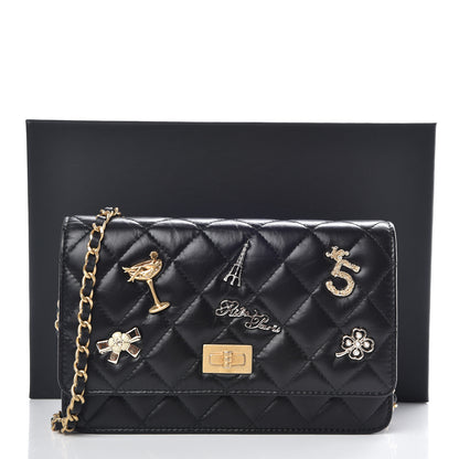 Chanel Aged Calfskin Quilted Lucky Charms 2.55 Reissue Wallet On Chain WOC Black 11 of 11