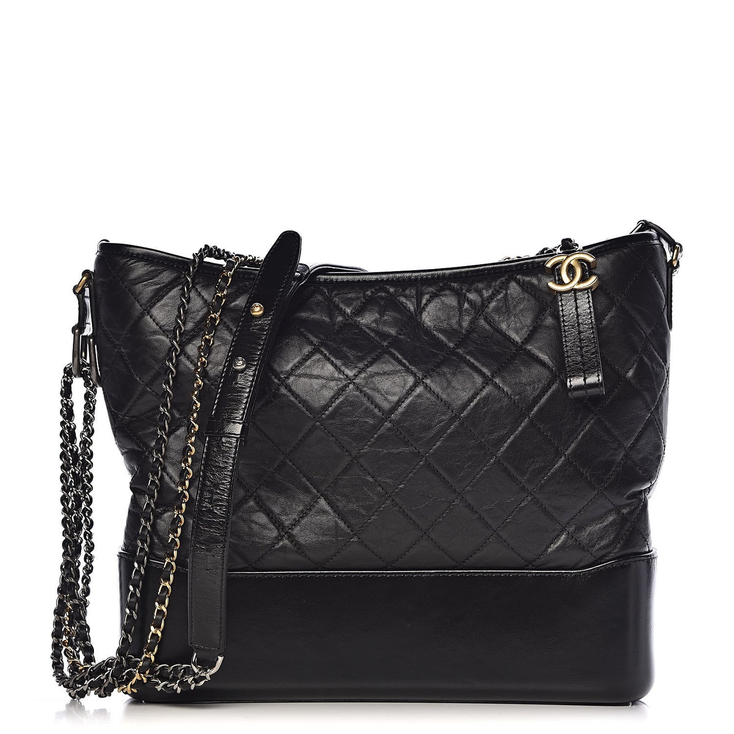 Aged Calfskin Quilted Large Gabrielle Hobo Black