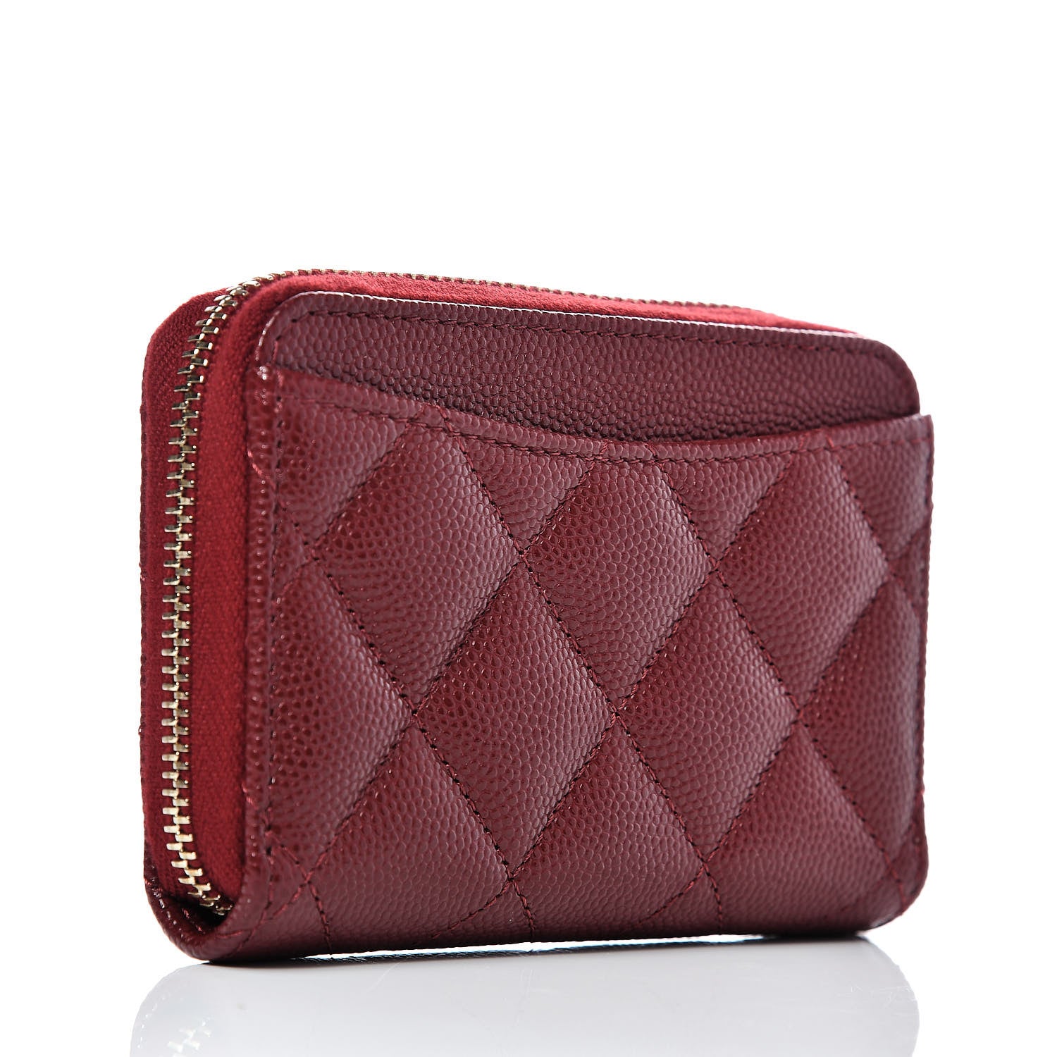 Chanel Iridescent Caviar Quilted Zip Card Holder Burgundy 3 of 8