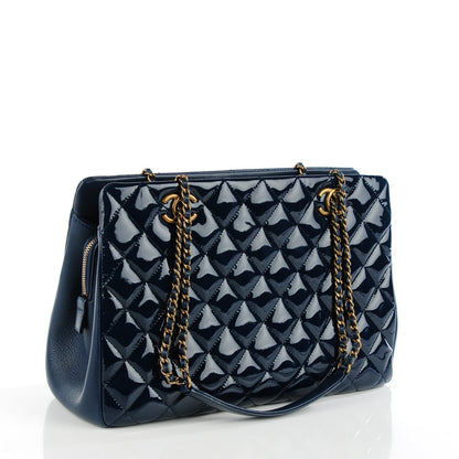 Chanel Patent Goatskin Quilted Small CC Eyelet Tote Blue 3 of 7