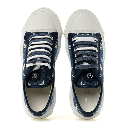 Louis Vuitton Denim Monogram Squad Sneakers 38.5 Marine 2 of 9
