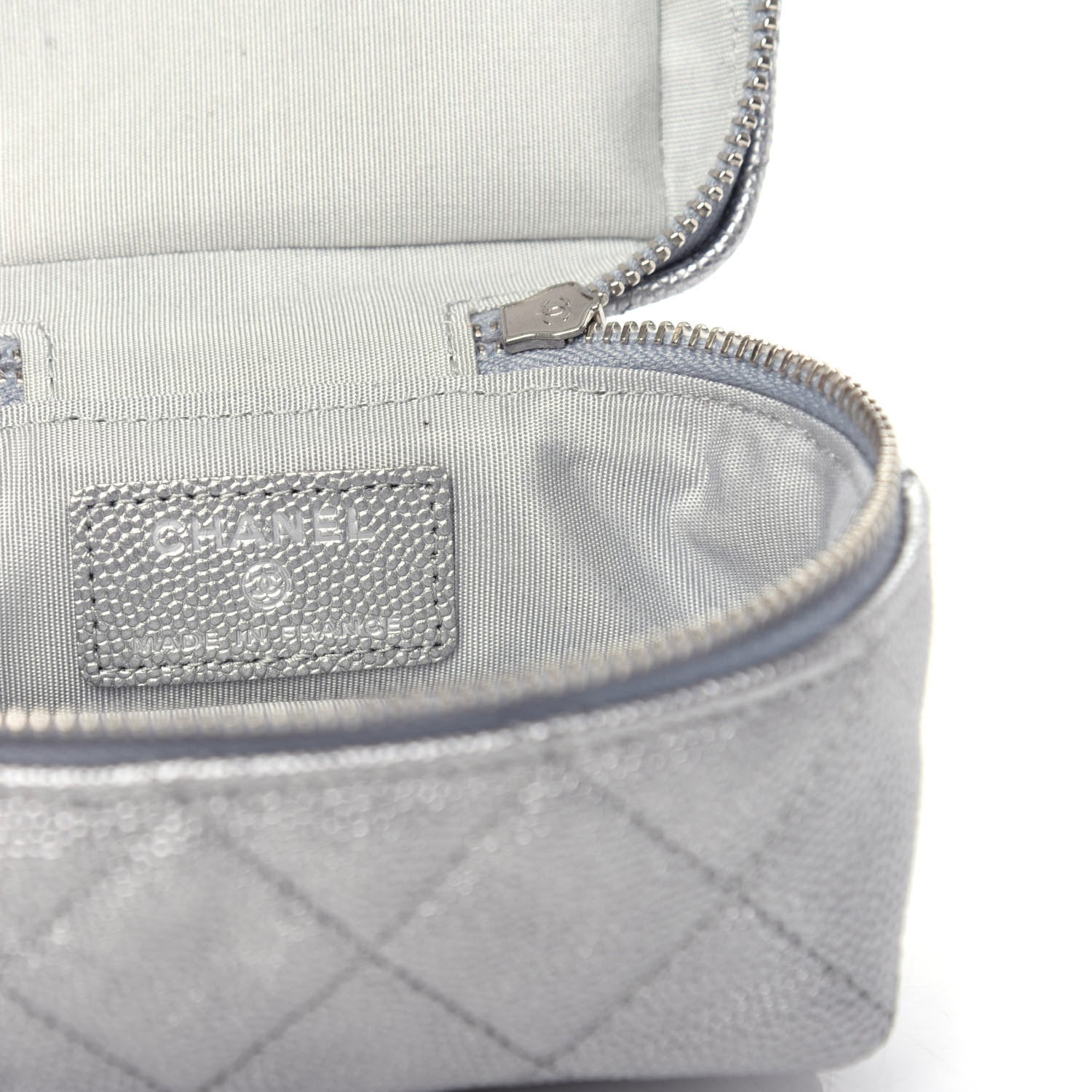 Chanel Metallic Caviar Quilted Mini Top Handle Vanity With Chain Silver 6 of 10