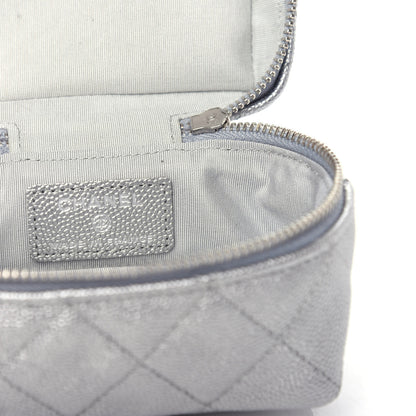 Chanel Metallic Caviar Quilted Mini Top Handle Vanity With Chain Silver 6 of 10