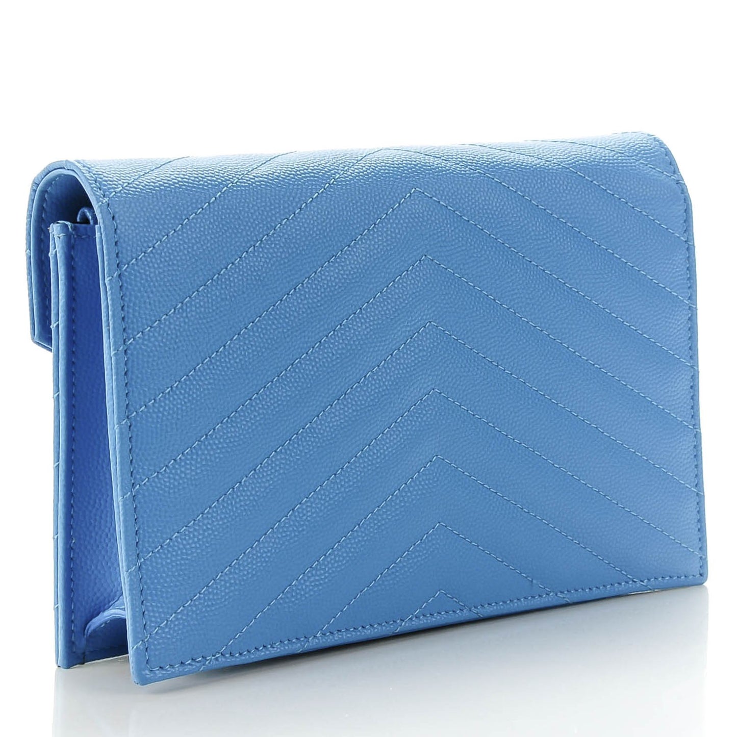 Grain De Poudre Matelasse Chevron Monogram Envelope Chain Wallet Blue Clair