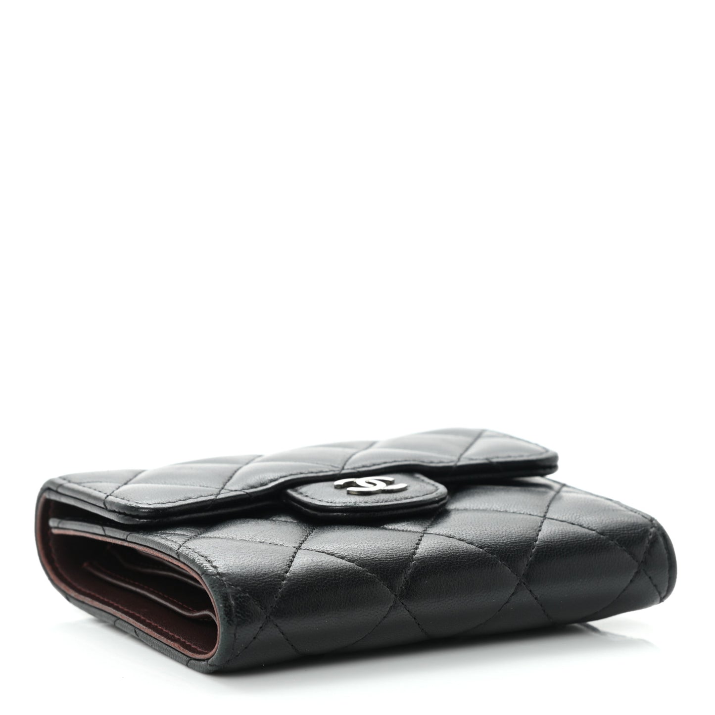 Lambskin Quilted Compact Flap Wallet Black