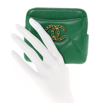 Chanel Lambskin Quilted Chanel 19 Zip Card Holder Wallet Green 2 of 9