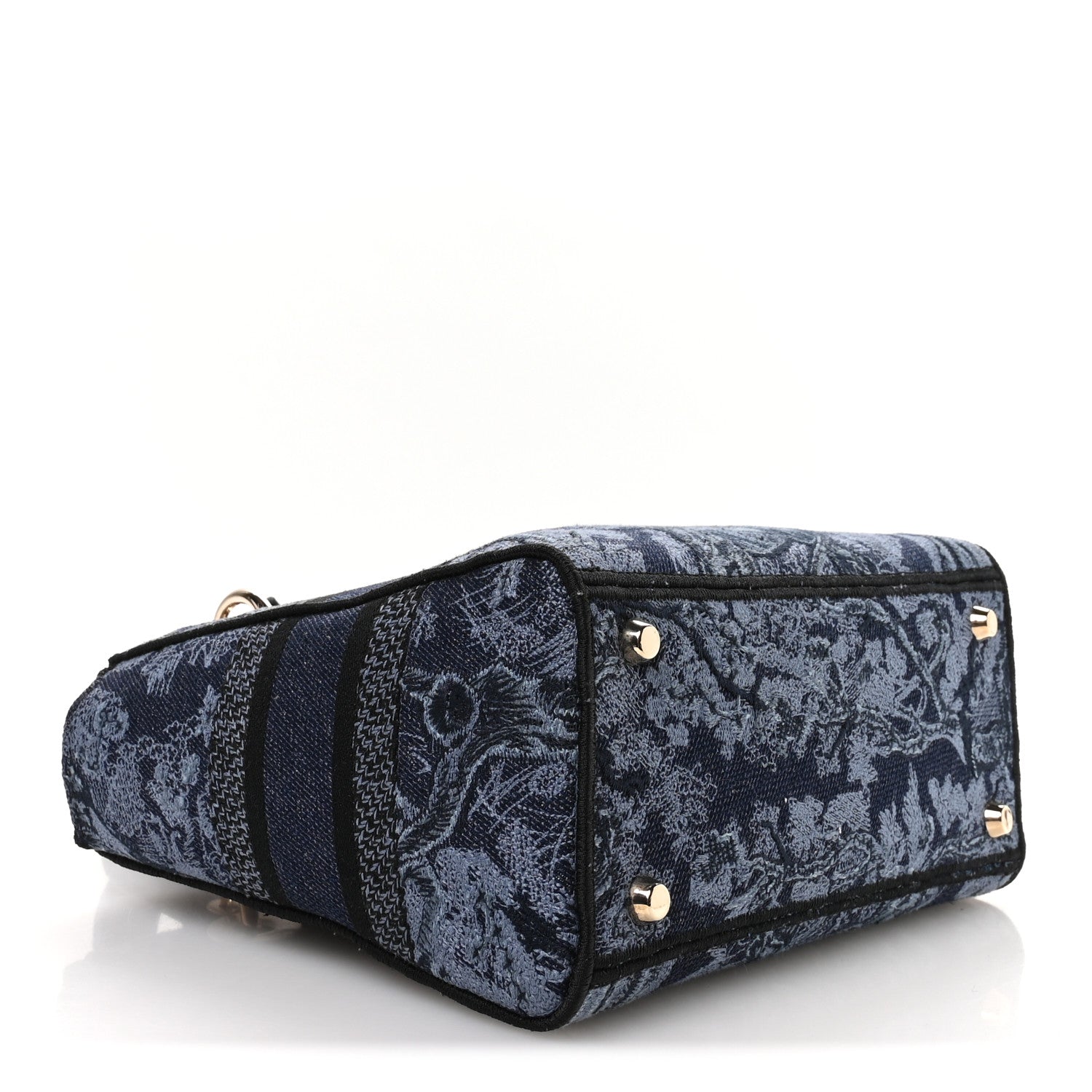 Christian Dior Canvas Toile De Jouy Reverse Embroidered Medium Lady D-Lite Navy Blue 4 of 11