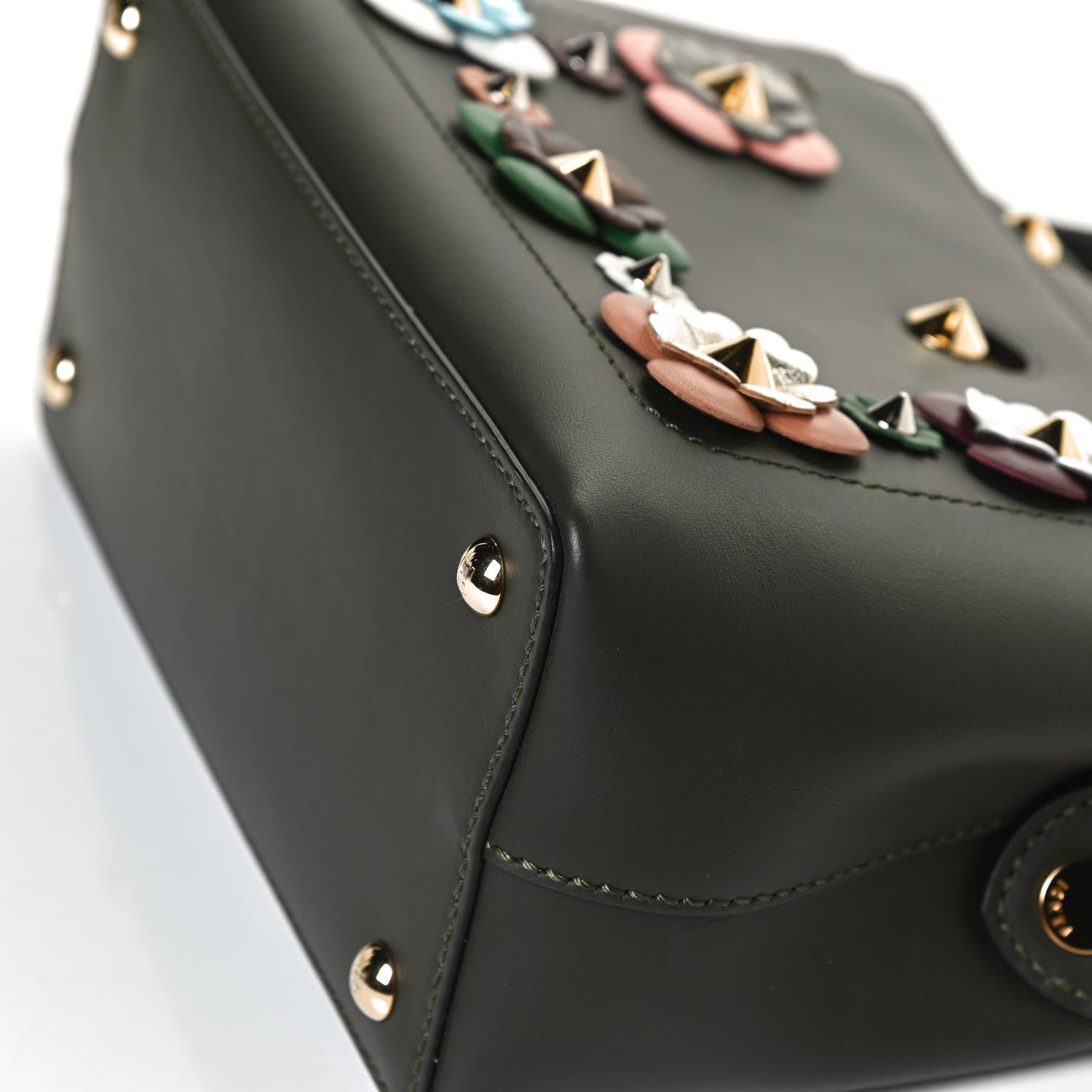 Fendi Vitello Baltico Nappa Flowerland Studded Small Dotcom Click Chain Satchel Verde Prato Multicolor 11 of 12