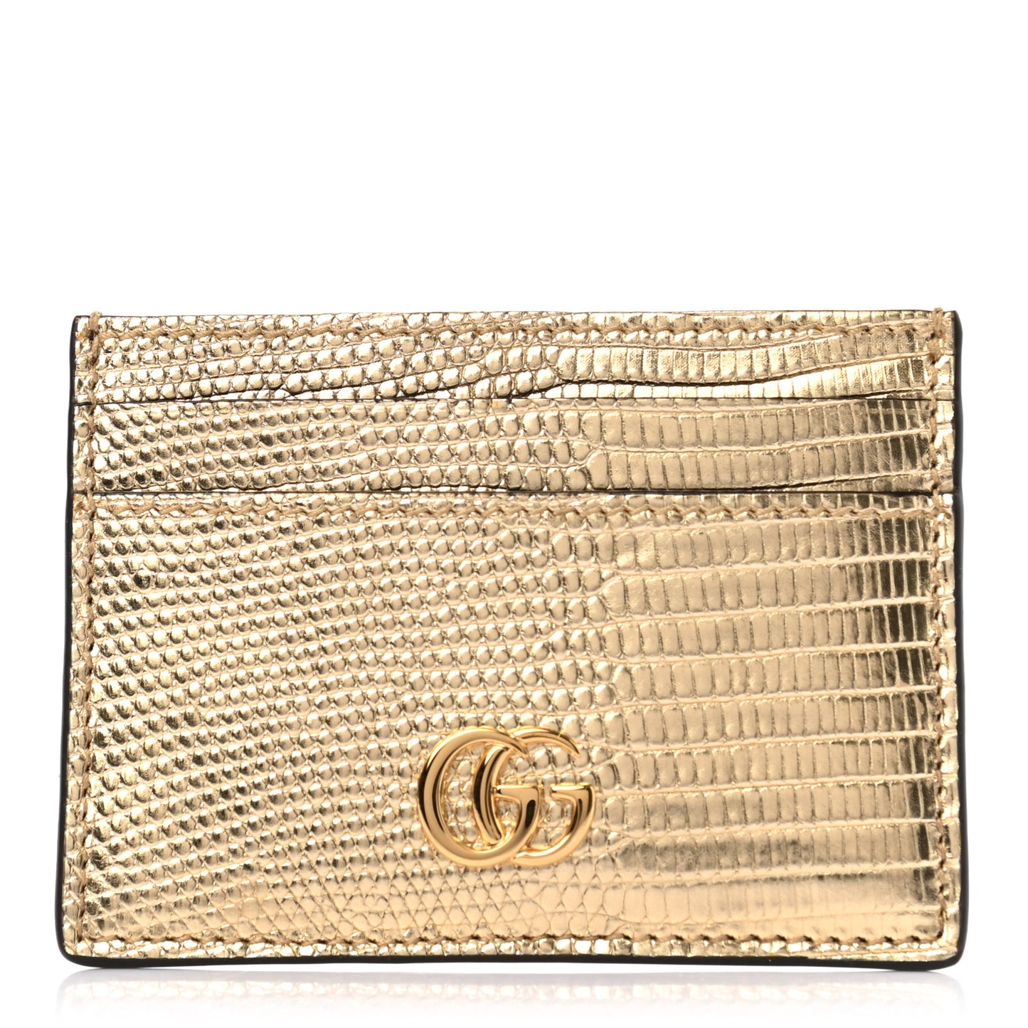 Laminated Lizard GG Marmont Card Holder Gold