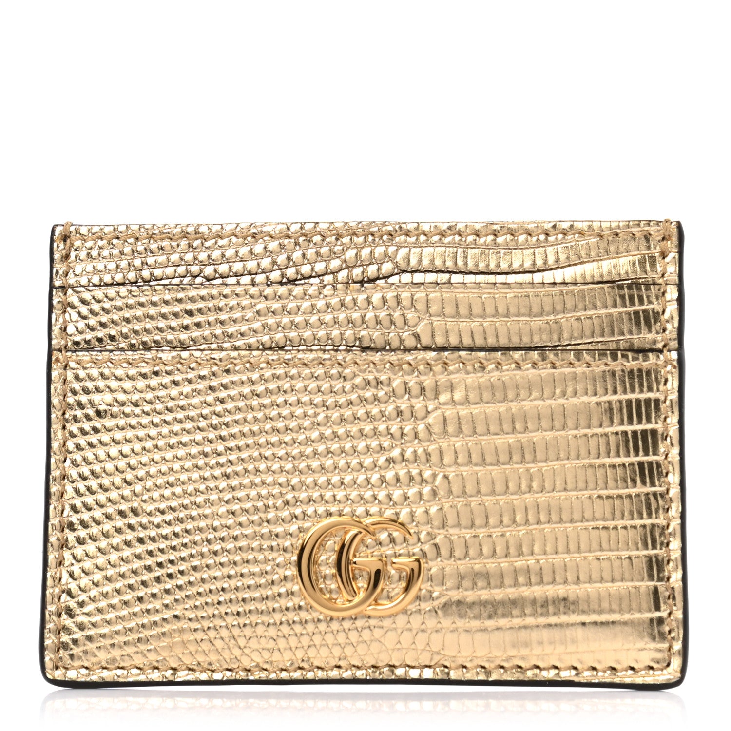 Gucci Laminated Lizard GG Marmont Card Holder Gold 1 of 6