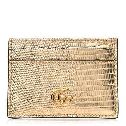 Gucci Laminated Lizard GG Marmont Card Holder Gold 1 of 6