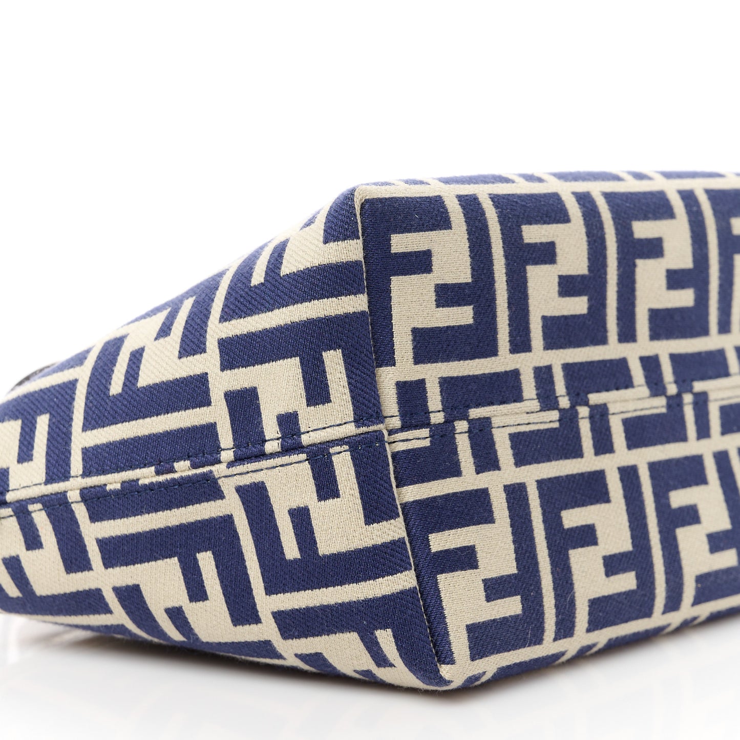 Fabric Calfskin FF Mini Roll Tote Sand Navy