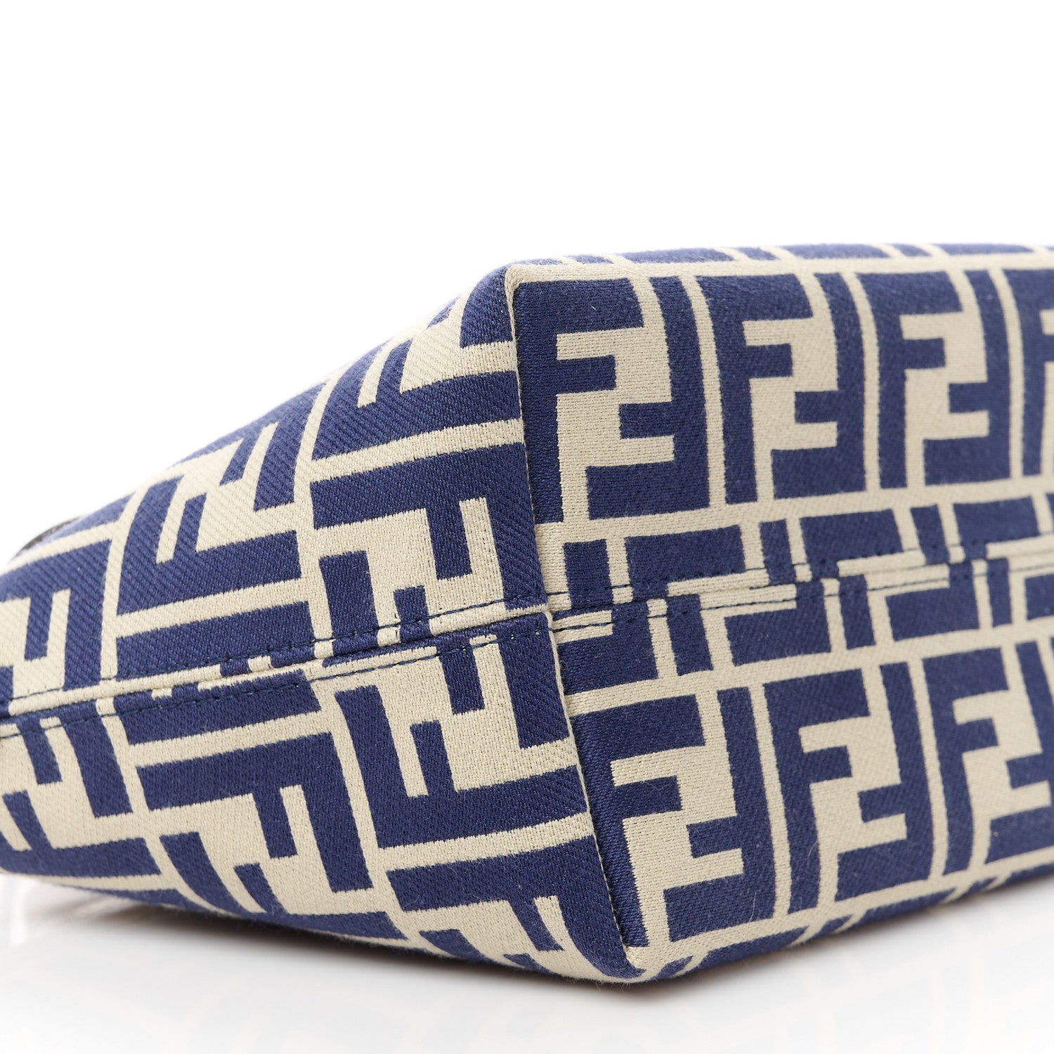 Fendi Fabric Calfskin FF Mini Roll Tote Sand Navy 10 of 11