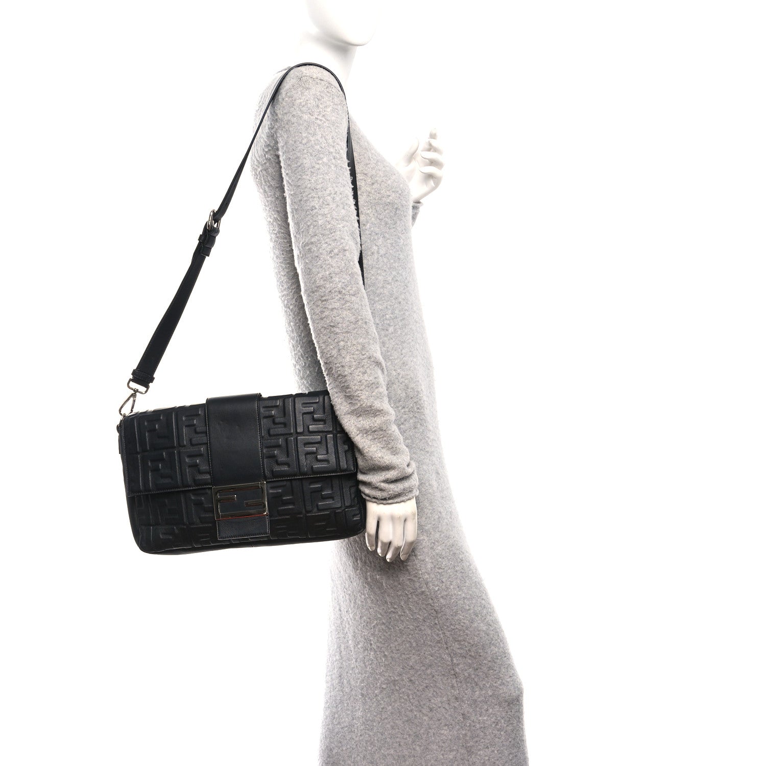 Fendi Nappa FF 1974 Embossed Large Baguette Black 2 of 11