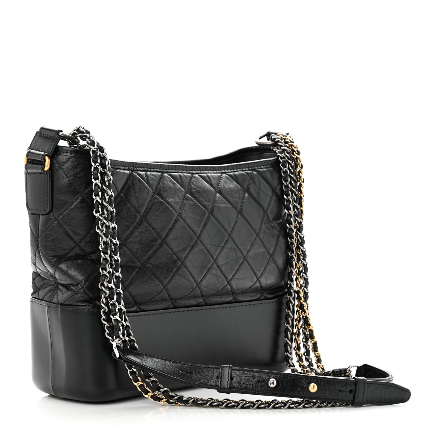 Aged Calfskin Quilted Medium Gabrielle Hobo Black