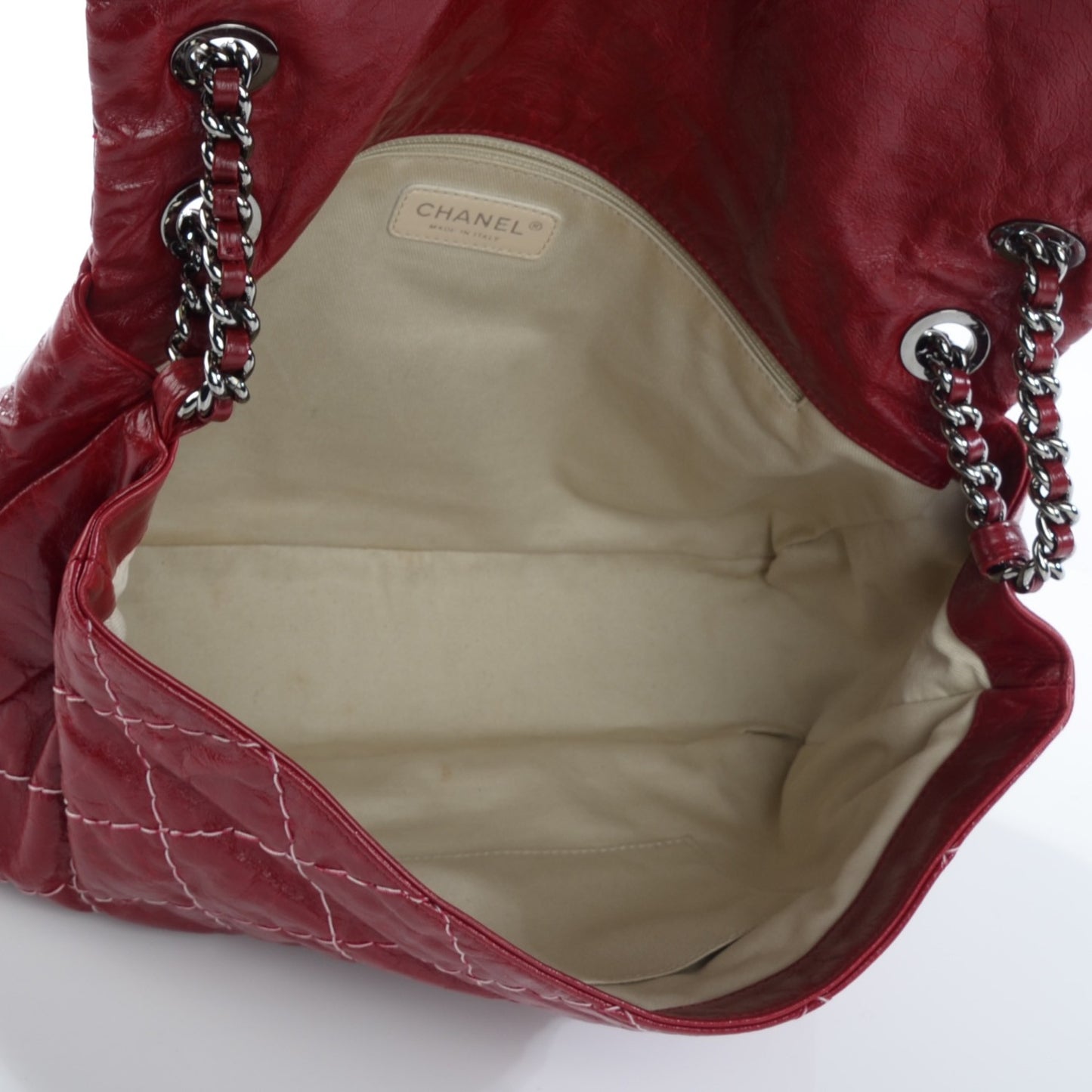 Glazed Goatskin Double Stitch Maxi Flap Red
