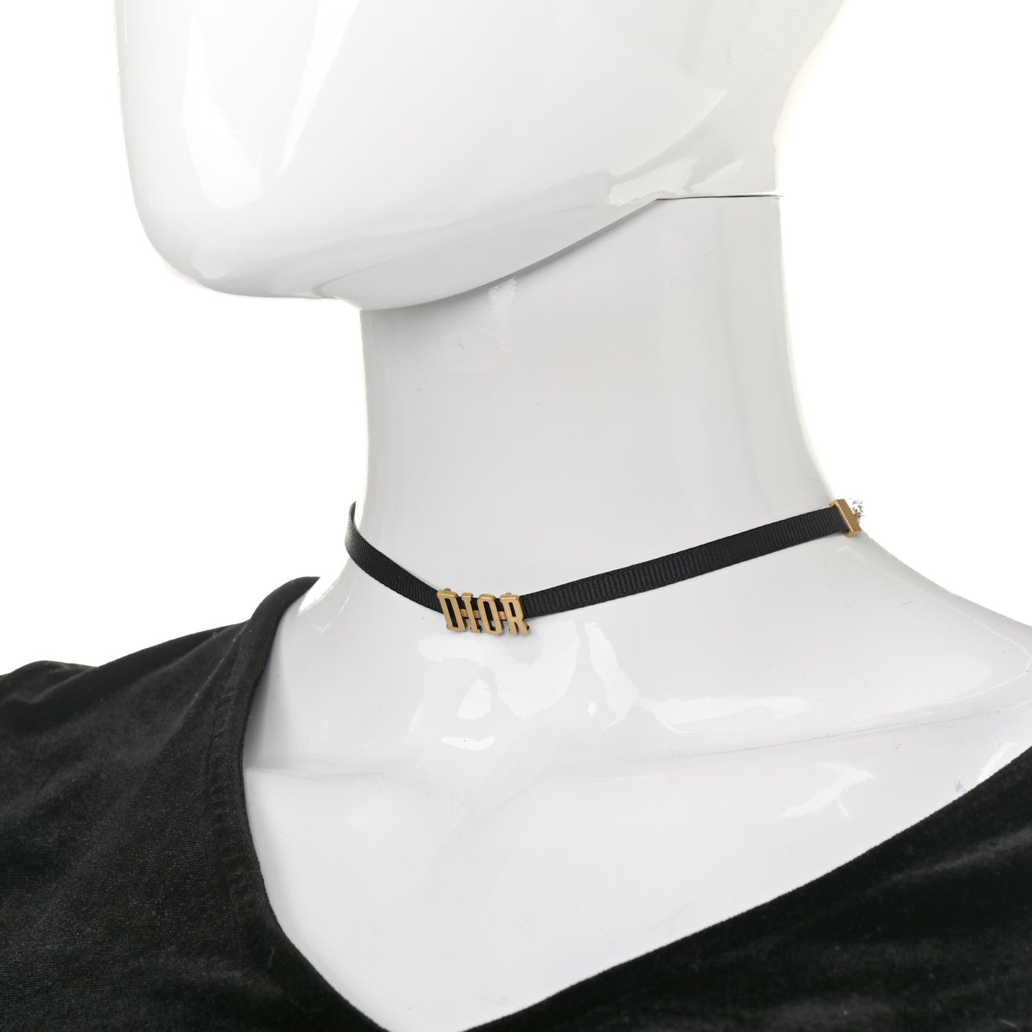 Christian Dior Grosgrain Ribbon Dior Logo Choker Necklace Black 2 of 4